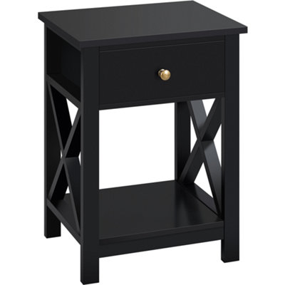 Yaheetech Black 1 Drawer Bedside Table X shape (H)550mm (W)400mm (D)300mm