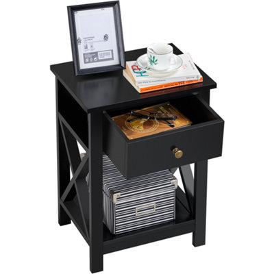 Yaheetech Black 1 Drawer Bedside Table X shape (H)550mm (W)400mm (D)300mm