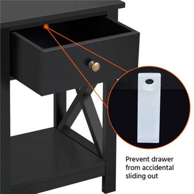 Yaheetech Black 1 Drawer Bedside Table X shape (H)550mm (W)400mm (D)300mm