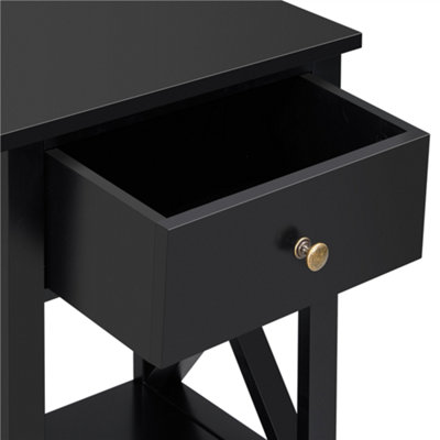 Yaheetech Black 1 Drawer Bedside Table X shape (H)550mm (W)400mm (D)300mm