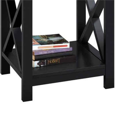 Yaheetech Black 1 Drawer Bedside Table X shape (H)550mm (W)400mm (D)300mm
