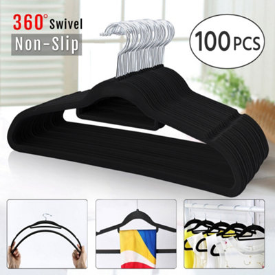 Yaheetech Black 100 Pieces Velvet Flocked Hangers with Tie Bar