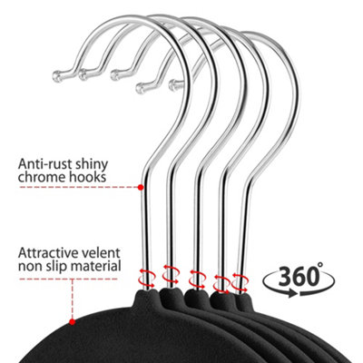 Yaheetech Black 100 Pieces Velvet Flocked Hangers with Tie Bar - 4