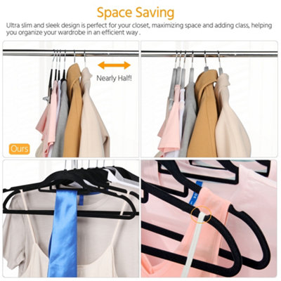 Yaheetech Black 100 Pieces Velvet Flocked Hangers with Tie Bar - 6