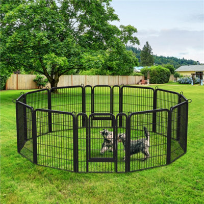 Yaheetech Black 12 Panel Dog Pen Metal Pet Playpen 65x80cm