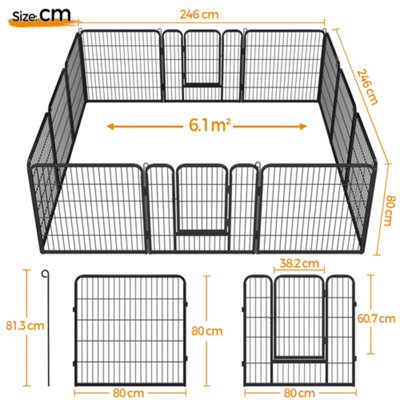 Yaheetech Black 12 Panel Dog Pen Metal Pet Playpen 80x80cm - 3