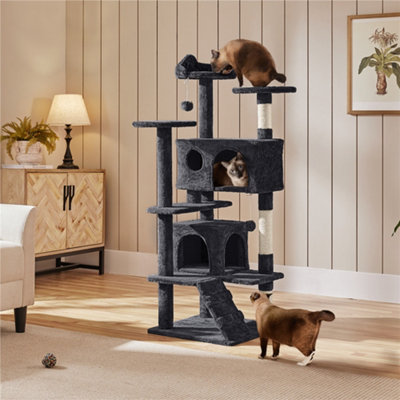 Yaheetech Black 137cm Multilevel Cat Tree Tower with Scratching Posts ...