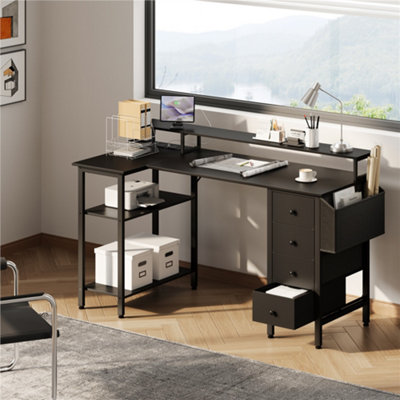 Yaheetech Black 140 cm L Shaped Wooden Computer Desk with Charging ...