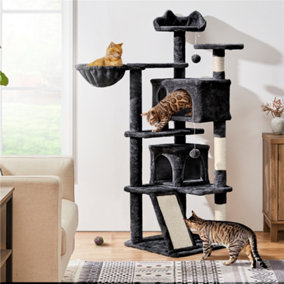 Yaheetech Black 144.5cm Cat Tree Tower with Condos & Dangling Balls & Platforms