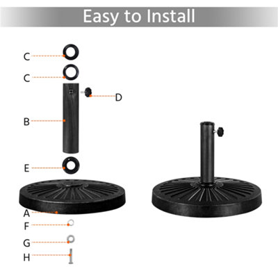Yaheetech Black 14kg Patio Umbrella Base Stand for 38/48mm Poles - 8