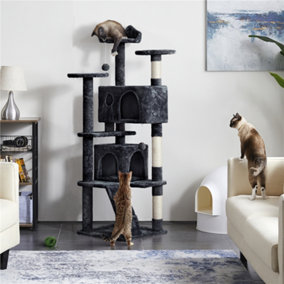 Yaheetech Black 158cm Multilevel Cat Tree Plush Cat Tower Medium