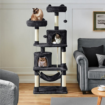 Yaheetech Black 158cm Multilevel Cat Tree Tower with 2 Condos & Scratching Post