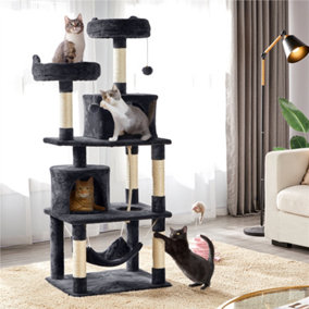 Yaheetech Black 158cm Multilevel Cat Tree Tower with 2 Condos & Scratching Post