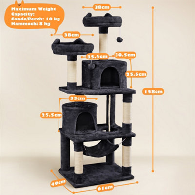 Yaheetech Black 158cm Multilevel Cat Tree Tower with 2 Condos & Scratching Post