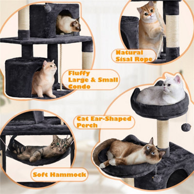 Yaheetech Black 158cm Multilevel Cat Tree Tower with 2 Condos & Scratching Post