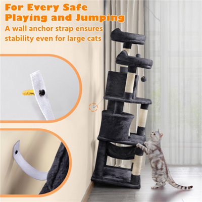 Yaheetech Black 158cm Multilevel Cat Tree Tower with 2 Condos & Scratching Post