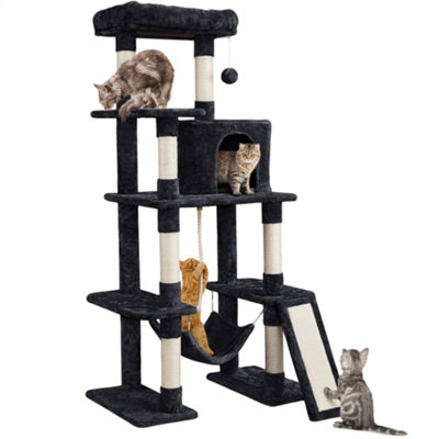 Yaheetech Black 159.5cm Multilevel Cat Tower Plush Cat Tree with Hammock