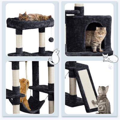 Yaheetech Black 159.5cm Multilevel Cat Tower Plush Cat Tree with Hammock
