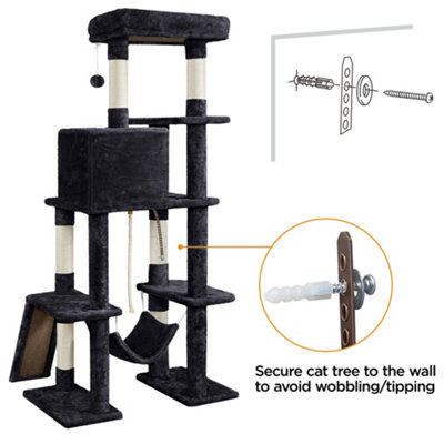 Yaheetech Black 159.5cm Multilevel Cat Tower Plush Cat Tree with Hammock