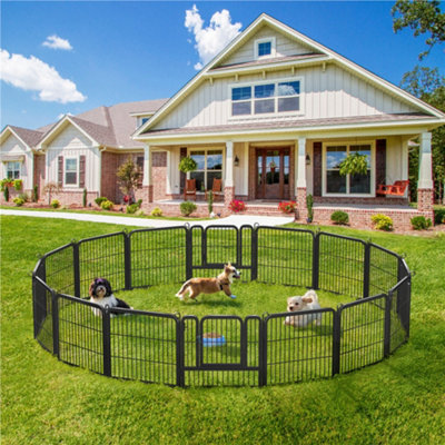 Yaheetech Black 16 Panel Dog Pen Metal Pet Playpen 63x63cm