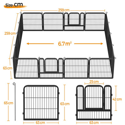 Yaheetech Black 16 Panel Dog Pen Metal Pet Playpen 63x63cm