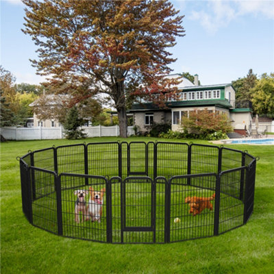 Yaheetech Black 16 Panel Dog Pen Metal Pet Playpen 65x80cm