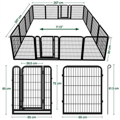 Yaheetech Black 16 Panel Dog Pen Metal Pet Playpen 65x80cm - 3