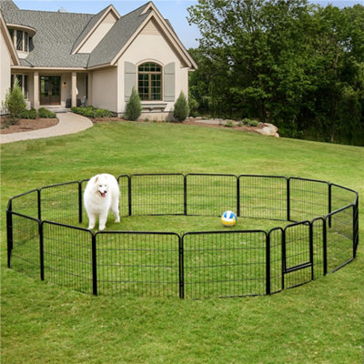 Yaheetech Black 16 Panel Dog Pen Metal Pet Playpen 80x60cm