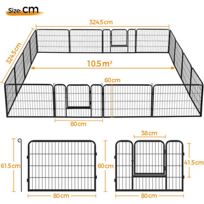 Yaheetech Black 16 Panel Dog Pen Metal Pet Playpen 80x60cm - 3