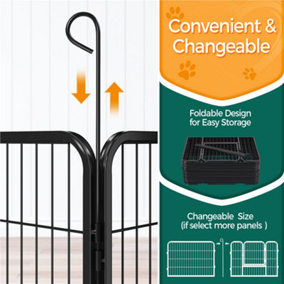 Yaheetech Black 16 Panel Dog Pen Metal Pet Playpen 80x60cm - 8