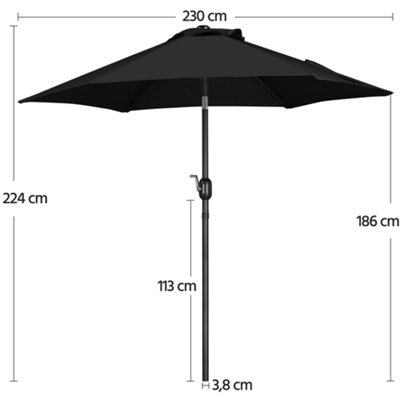 Yaheetech Black 2.3m Tiltable Patio Parasol Market Umbrella with Crank - 3