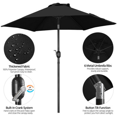 Yaheetech Black 2.3m Tiltable Patio Parasol Market Umbrella with Crank - 4