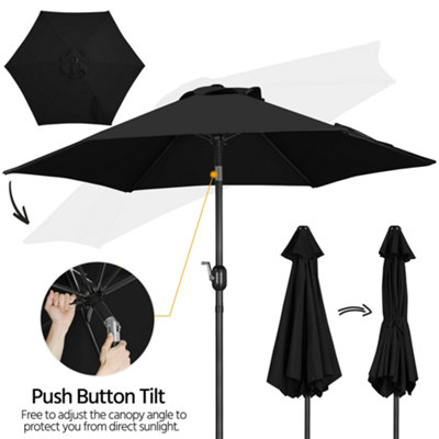Yaheetech Black 2.3m Tiltable Patio Parasol Market Umbrella with Crank - 7