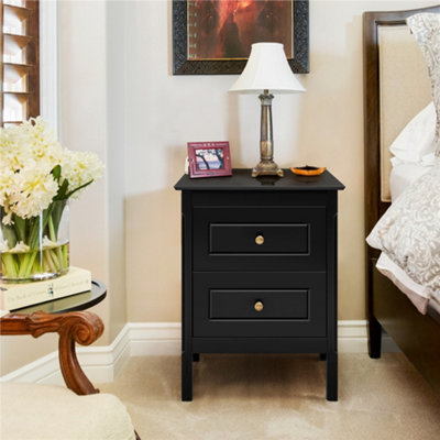 Yaheetech Black 2 Drawer Bedside Table Rectangular End Table