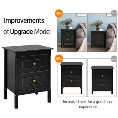 Yaheetech Black 2 Drawer Bedside Table Rectangular End Table