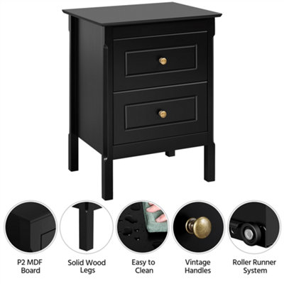Yaheetech Black 2 Drawer Bedside Table Rectangular End Table