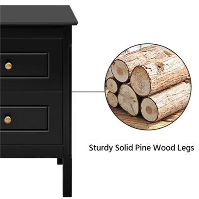 Yaheetech Black 2 Drawer Bedside Table Rectangular End Table