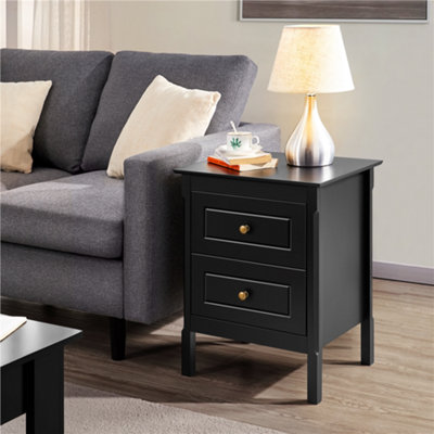 Yaheetech Black 2 Drawer Bedside Table Rectangular End Table