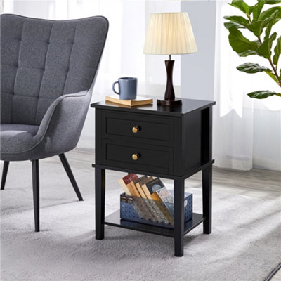 Yaheetech Black 2 Drawers Bedside Table with Open Shelf