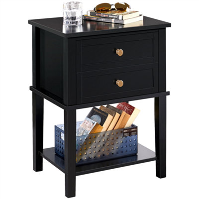 Yaheetech Black 2 Drawers Bedside Table with Open Shelf