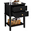 Yaheetech Black 2 Drawers Bedside Table with Open Shelf