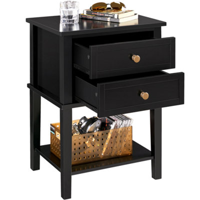 Yaheetech Black 2 Drawers Bedside Table with Open Shelf