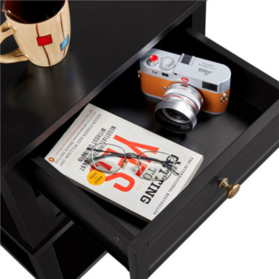 Yaheetech Black 2 Drawers Bedside Table with Open Shelf