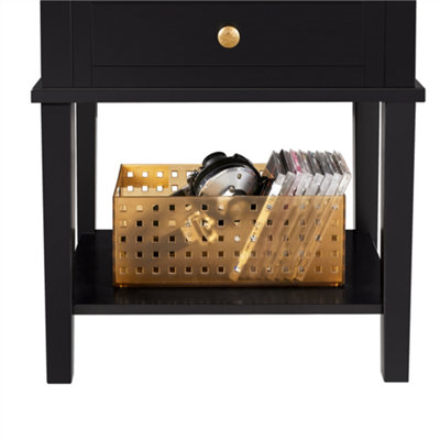 Yaheetech Black 2 Drawers Bedside Table with Open Shelf
