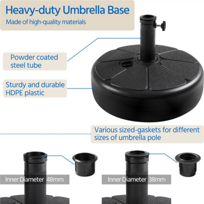 Yaheetech Black 22L Fillable Patio Plastic Umbrella Base Stand for 38/48mm Poles - 4