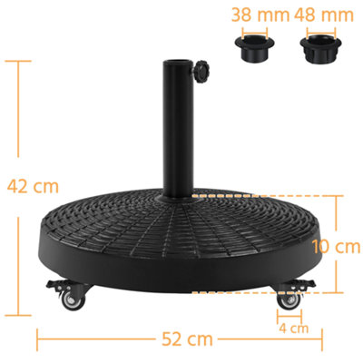 Yaheetech Black 24 kg Umbrella Base Stand with Wheels - 3