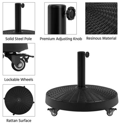 Yaheetech Black 24 kg Umbrella Base Stand with Wheels - 4