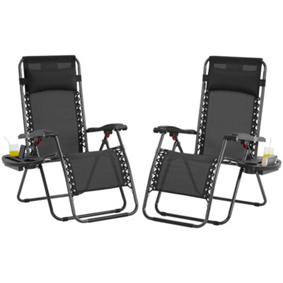 Yaheetech Black 2pcs Outdoor Zero Gravity Chair with Cupholder/Pillow