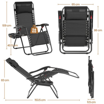 Yaheetech Black 2pcs Outdoor Zero Gravity Chair with Cupholder/Pillow - 3