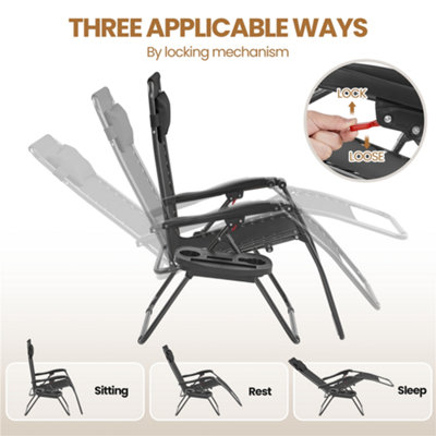 Yaheetech Black 2pcs Outdoor Zero Gravity Chair with Cupholder/Pillow - 4
